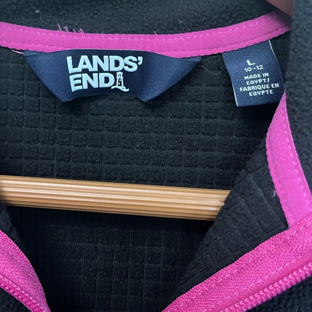 Girls Lands' End Black Fleece Jacket with Fuchsia Accents Size L 10/12